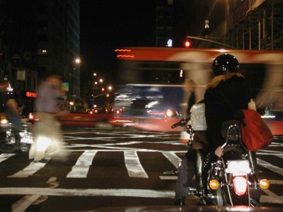 Manhattan intersection, night and motion,